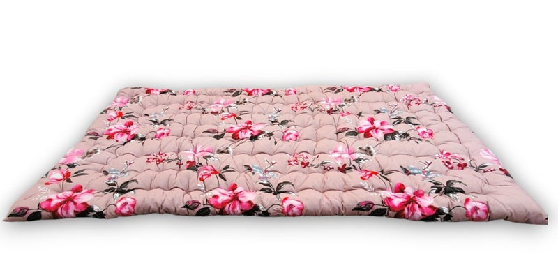 Deevine Craft Floral Floor Cotton Quilt Mattress, 72X72 inch 3D Maroon Quilted Japanese Futon with Rose Pattern, Foldable Rollable Light Weight Sleeping Mat Double Bed Mattress - Image 2