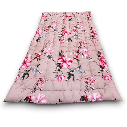 Deevine Craft Floral Floor Cotton Quilt Mattress, 72X72 inch 3D Maroon Quilted Japanese Futon with Rose Pattern, Foldable Rollable Light Weight Sleeping Mat Double Bed Mattress - Image 4
