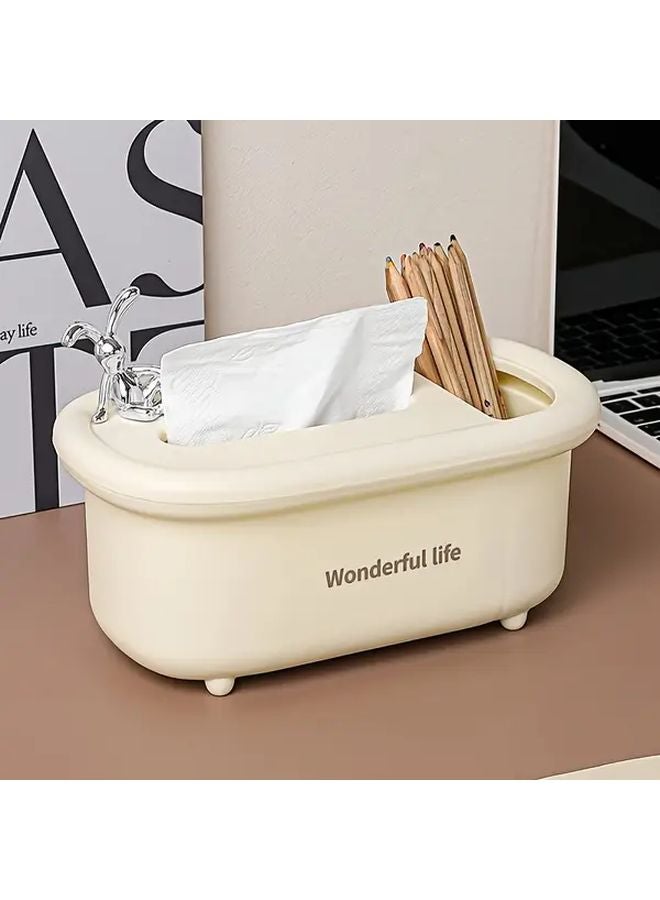 حامل علبة المناديل الأبيض الحديث البسيط مع أقسام مفتوحة لتنظيم طاولة الزينة - Image 5