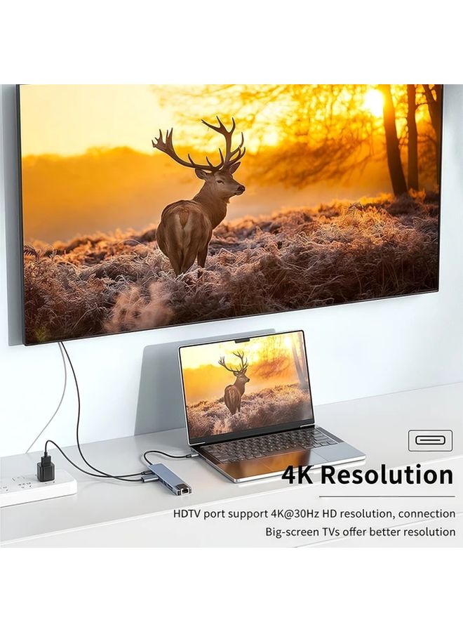 محور USB من النوع C فضي 8 في 1 مع 87W PD و HDMI وإيثرنت و USB 3.0 وقارئ بطاقات SD للكمبيوتر المحمول - Image 4