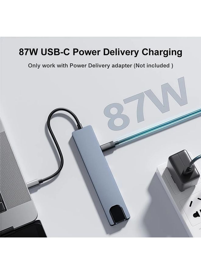 محور USB من النوع C فضي 8 في 1 مع 87W PD و HDMI وإيثرنت و USB 3.0 وقارئ بطاقات SD للكمبيوتر المحمول - Image 3