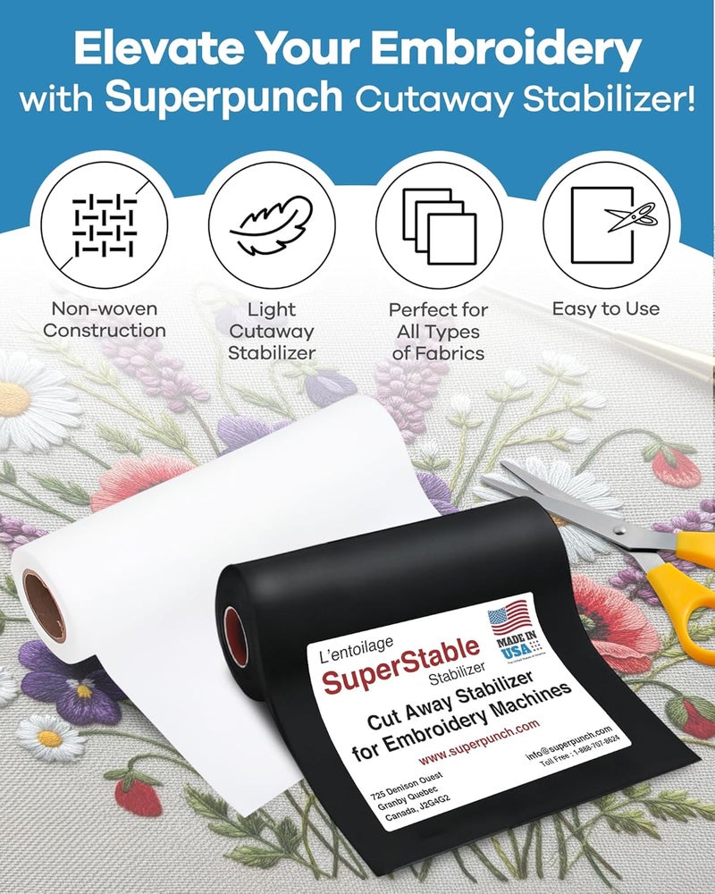 Cutaway 3.0 oz Stabilizer for Embroidery Machines, SuperStable Black Thick Cut Away Stabilizer-15 inch x 100 Yard Roll, Cut Away Machine Embroidery Stabilizer Backing, Made in USA