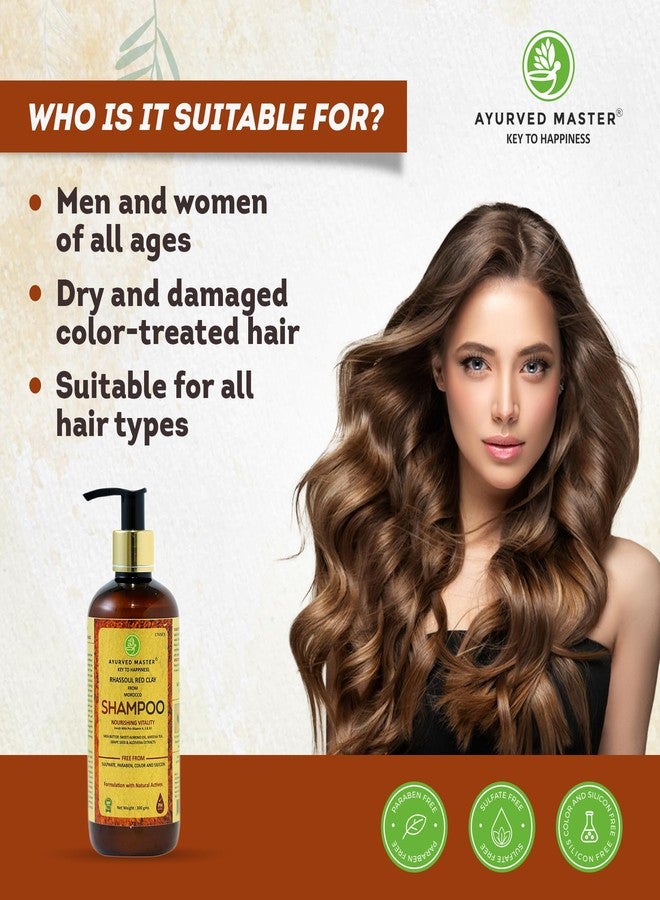 Ayurved Master Moroccan Rhassoul Red Clay Shampoo For Nourishing Hair Vitalty Enriched With Pro Vitamin A, E & B5 Helps Strengthen, Soften and Restore Hair Shine - 300ml - Image 2