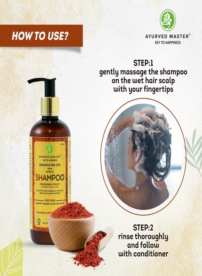 Ayurved Master Moroccan Rhassoul Red Clay Shampoo For Nourishing Hair Vitalty Enriched With Pro Vitamin A, E & B5 Helps Strengthen, Soften and Restore Hair Shine - 300ml - Image 3
