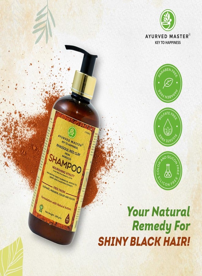 Ayurved Master Moroccan Rhassoul Red Clay Shampoo For Nourishing Hair Vitalty Enriched With Pro Vitamin A, E & B5 Helps Strengthen, Soften and Restore Hair Shine - 300ml - Image 1