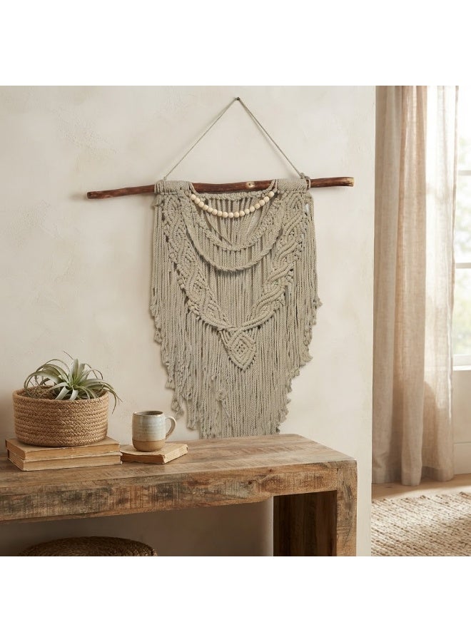 Macramé Wall Hanging on Wooden Rod, Knotted Decorative Wall Décor, 40 cm - Image 1