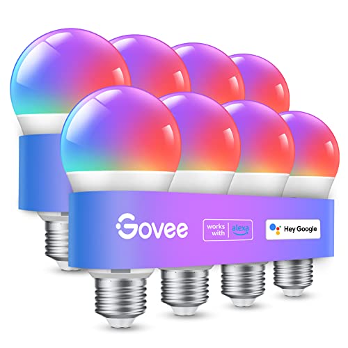 Govee Smart Light Bulbs, WiFi Bluetooth Color Changing Bulbs, Music Sync, 54 Dynamic Scenes, 16 Million DIY Colors RGB Light Bulbs, Work with Alexa, Google Assistant, 800 Lumen, 8 Pack - Image 1
