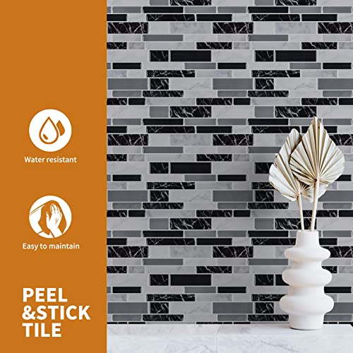 WOWSTAR 10-Sheet Peel and Stick Backsplash Tile for Kitchen Wall, Back Splash Stick On Tiles for Kitchen (12"x 12", Black Marble) - Image 4