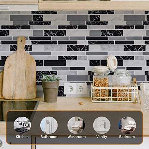WOWSTAR 10-Sheet Peel and Stick Backsplash Tile for Kitchen Wall, Back Splash Stick On Tiles for Kitchen (12"x 12", Black Marble) - Image 3