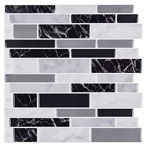 WOWSTAR 10-Sheet Peel and Stick Backsplash Tile for Kitchen Wall, Back Splash Stick On Tiles for Kitchen (12"x 12", Black Marble) - Image 1