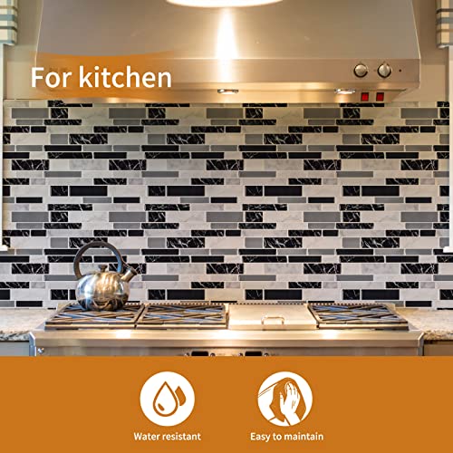 WOWSTAR 10-Sheet Peel and Stick Backsplash Tile for Kitchen Wall, Back Splash Stick On Tiles for Kitchen (12"x 12", Black Marble) - Image 2