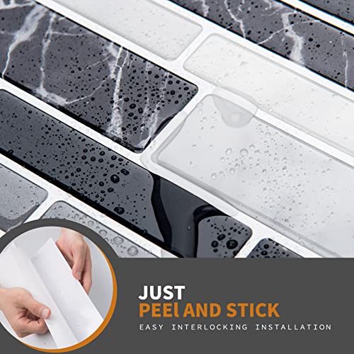 WOWSTAR 10-Sheet Peel and Stick Backsplash Tile for Kitchen Wall, Back Splash Stick On Tiles for Kitchen (12"x 12", Black Marble) - Image 5