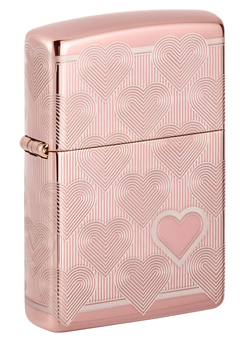Zippo ولاعة مقاومة للرياح بتصميم على شكل قلب باللون الذهبي الوردي عالي اللمعان  - Image 1