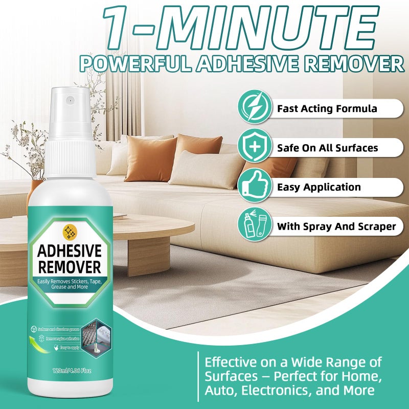 Balldanlu Adhesive Remover Spray, 4.06 Oz Glue Remover with Plastic Scraper and Towel, Surface Safe Sticky Stuff Remover for Car, Windows, Floor, Sticker Remover (1, GREEN) - Image 4