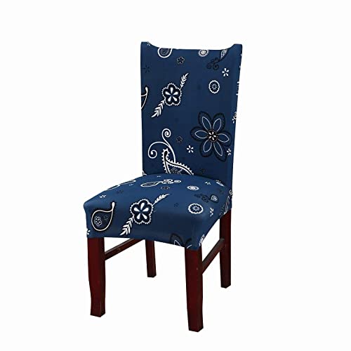 House of Quirk Polyester Spandex Printed Chair Cover Stretch Removable Washable Short Dining Chair Cover Protector Seat Slipcover (Dark Blue Paisley, Pack of 1) - Image 1