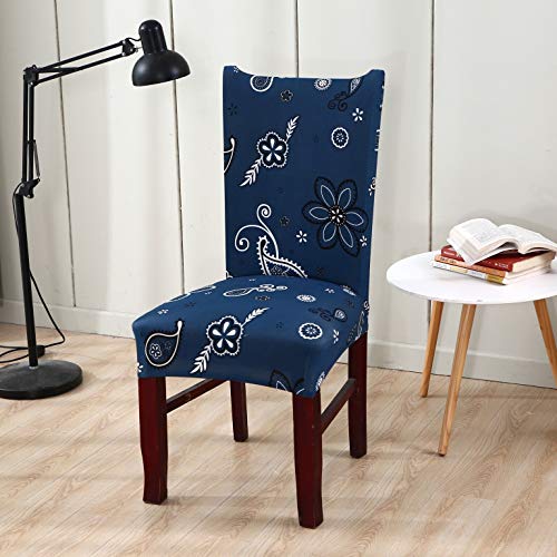 House of Quirk Polyester Spandex Printed Chair Cover Stretch Removable Washable Short Dining Chair Cover Protector Seat Slipcover (Dark Blue Paisley, Pack of 1) - Image 2