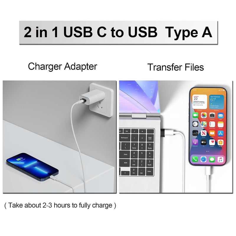Tobfit Tobfit USB to USB C Adapter 2Pack,for Phone 16 16e 15 Car Charger Plug,Type C Female to A Male Cable Block Converter for Phone 14 13 Pro Max Plus,Airpod 4,iPad mini 7,iWatch 10,Galaxy S25 (Black) - Image 5