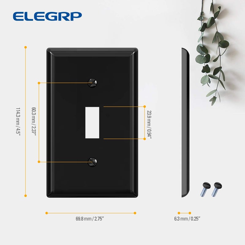 ELEGRP لوحة حائط مفتاح إضاءة Elegrp، أغطية مفاتيح قياسية أحادية الفتحة، أغطية بديلة من البولي كربونات غير قابلة للكسر، مدرجة في قائمة UL، براغي متطابقة اللون متضمنة (عبوة من 5 قطع، أسود لامع) - Image 5