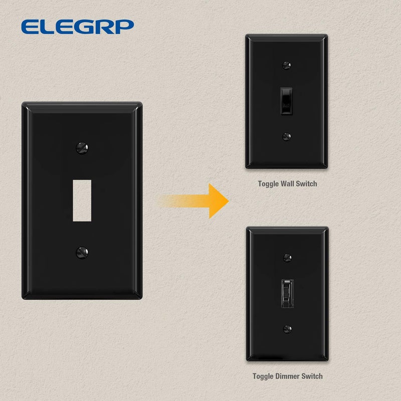 ELEGRP لوحة حائط مفتاح إضاءة Elegrp، أغطية مفاتيح قياسية أحادية الفتحة، أغطية بديلة من البولي كربونات غير قابلة للكسر، مدرجة في قائمة UL، براغي متطابقة اللون متضمنة (عبوة من 5 قطع، أسود لامع) - Image 4