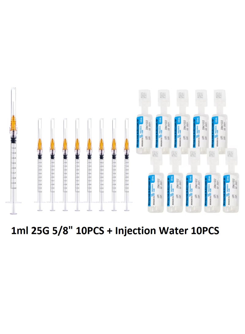 1ml 25G 5/8" Luer Lock Syringe with 10ml Water for Injection