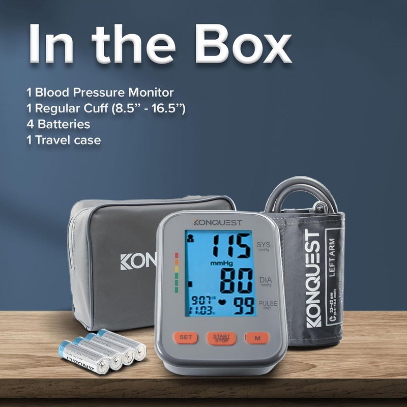 Konquest KBP2704A Blood Pressure Monitor  Automatic Upper Arm BP Machine with Large Cuff 85165 in Backlit Display Digital Irregular Heartbeat Detector  Tensiometro for Home Use - Image 3