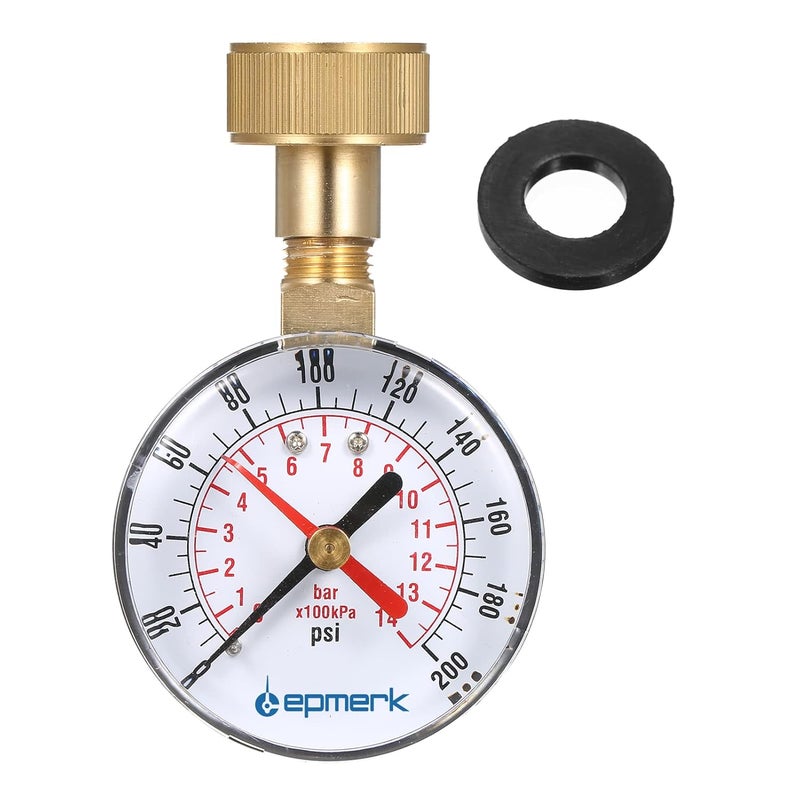Eacam 2-1/2'' Pressure Water Pressure Test 3/4'' Female Hose Thread 0-200 PSI with Red Pointer - Image 1