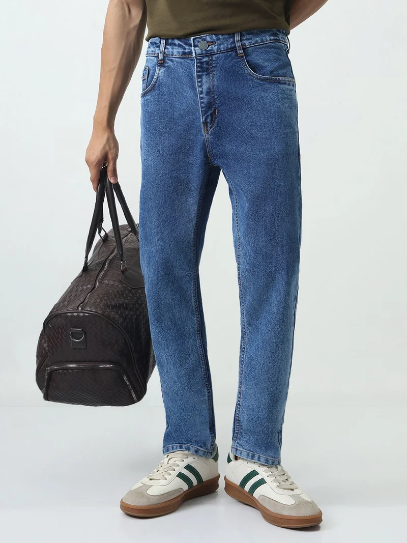 Urbano Fashion Men's Blue Slim Fit Washed Denim Jeans Stretchable