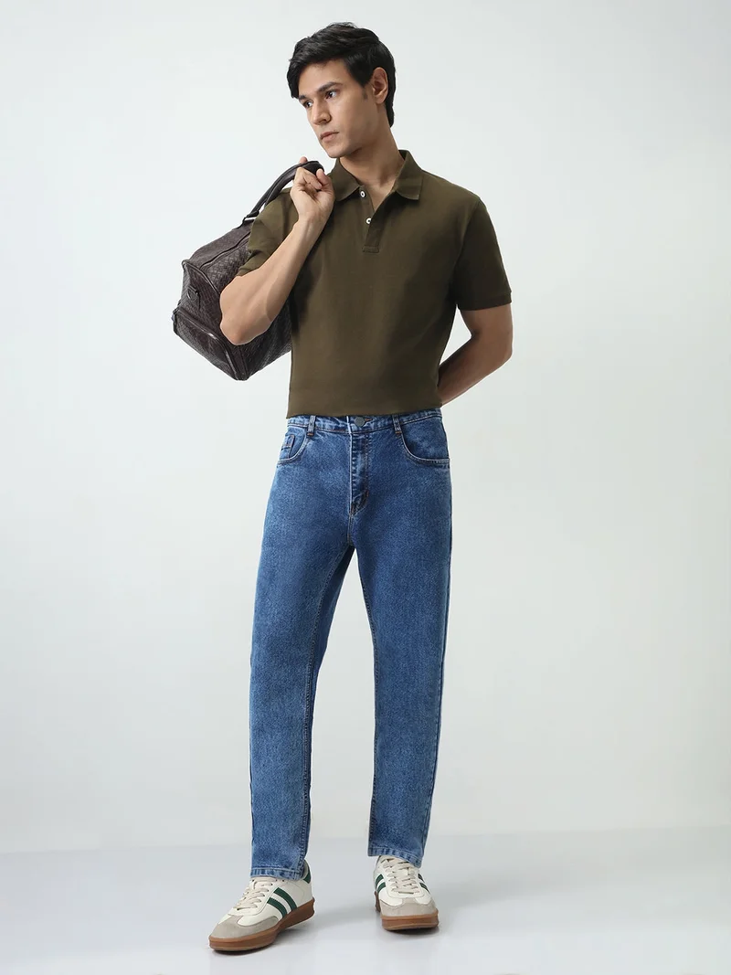 Urbano Fashion  Urbano Fashion Men's Blue Slim Fit Washed Denim Jeans Stretchable for Men | Best Price UAE