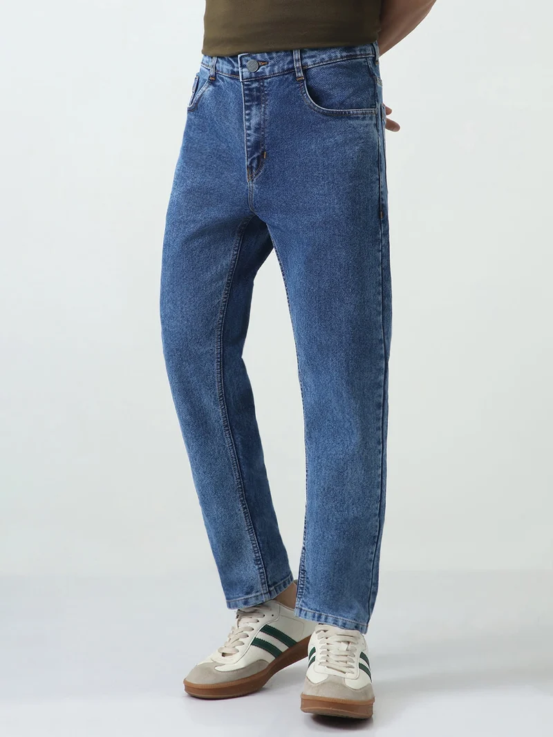 Urbano Fashion  Urbano Fashion Men's Blue Slim Fit Washed Denim Jeans Stretchable for Men | Best Price UAE