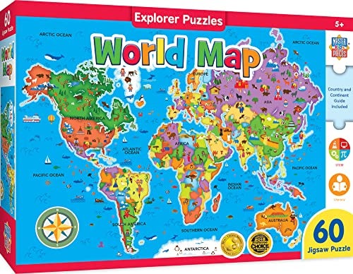 MasterPieces 60 Piece Educational Jigsaw Puzzle for Kids - World Map - 16.5"x12.75" - Image 1
