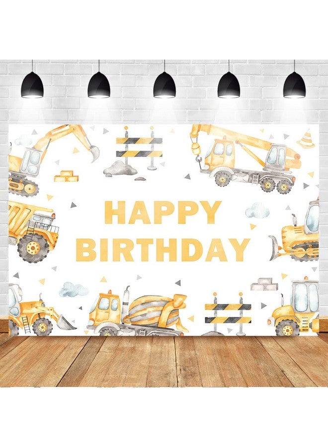 Mocsicka Construction Theme Birthday Backdrop Dump Truck Excavator Crane Birthday Party Banner Digger Excavator Truck Background Photography Studio Props Boy Kids Birthday Decorations (7X5Ft) - Image 3