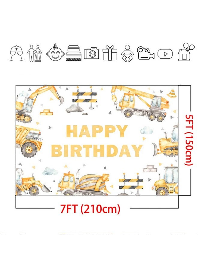 Mocsicka Construction Theme Birthday Backdrop Dump Truck Excavator Crane Birthday Party Banner Digger Excavator Truck Background Photography Studio Props Boy Kids Birthday Decorations (7X5Ft) - Image 5