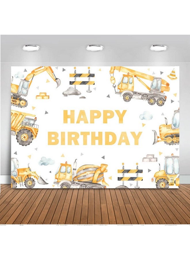 Mocsicka Construction Theme Birthday Backdrop Dump Truck Excavator Crane Birthday Party Banner Digger Excavator Truck Background Photography Studio Props Boy Kids Birthday Decorations (7X5Ft) - Image 2
