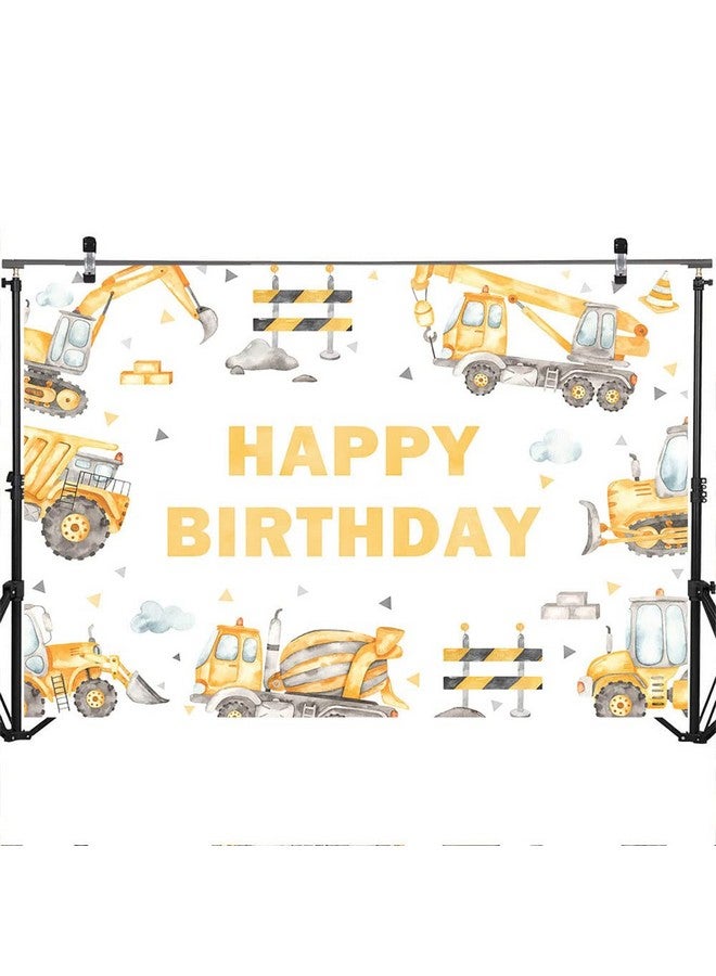 Mocsicka Construction Theme Birthday Backdrop Dump Truck Excavator Crane Birthday Party Banner Digger Excavator Truck Background Photography Studio Props Boy Kids Birthday Decorations (7X5Ft) - Image 4