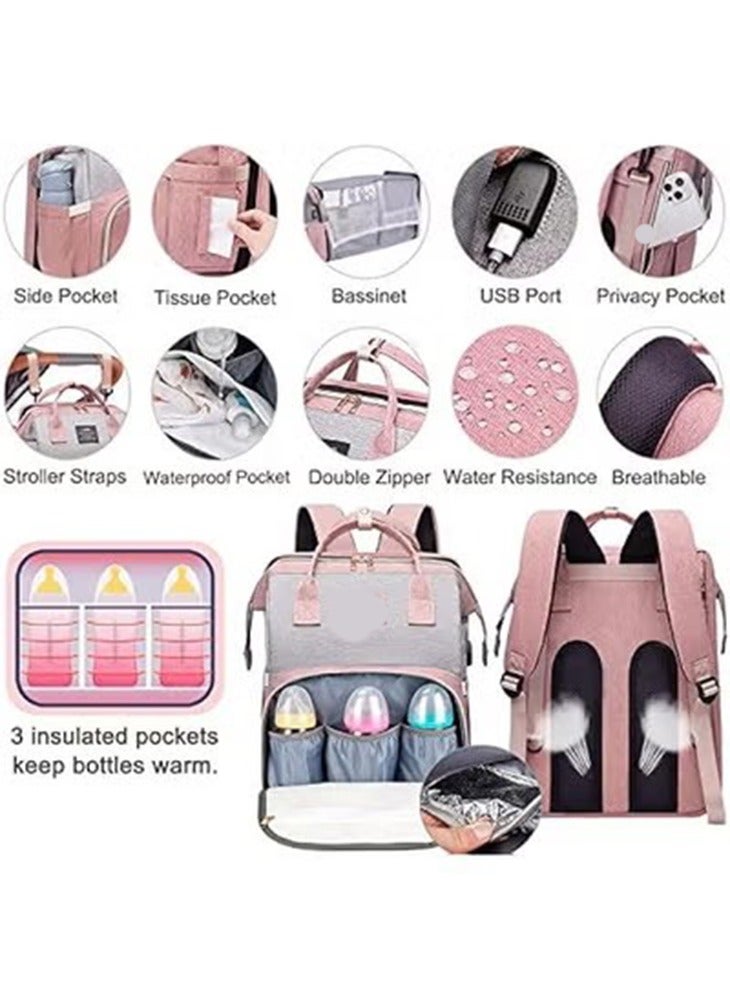 جونيس شنطة ظهر لتغيير حفاضات للاطفال اوكسفورد 900 دي بمنفذ USB مع شريط العاب من ام جي، للام والاب للسفر، تصلح لهدايا حفل استقبال المولود، سعة كبيرة 3 للاولاد وللبنات، زهري، جي تيك، من دي ام جي تيك - Image 3