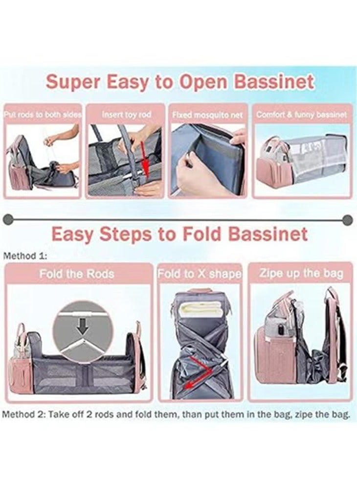 جونيس شنطة ظهر لتغيير حفاضات للاطفال اوكسفورد 900 دي بمنفذ USB مع شريط العاب من ام جي، للام والاب للسفر، تصلح لهدايا حفل استقبال المولود، سعة كبيرة 3 للاولاد وللبنات، زهري، جي تيك، من دي ام جي تيك - Image 2