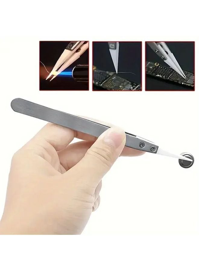 1pc Heat Resistant Ceramic Tweezers Insulated Non Conductive Stainless Steel Tool - Image 3
