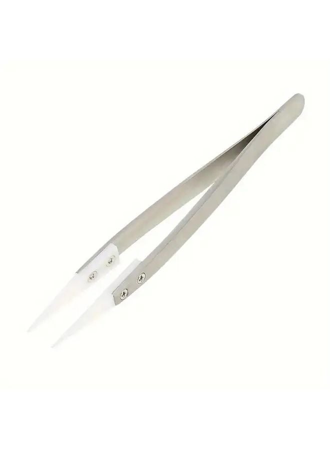 1pc Heat Resistant Ceramic Tweezers Insulated Non Conductive Stainless Steel Tool - Image 1