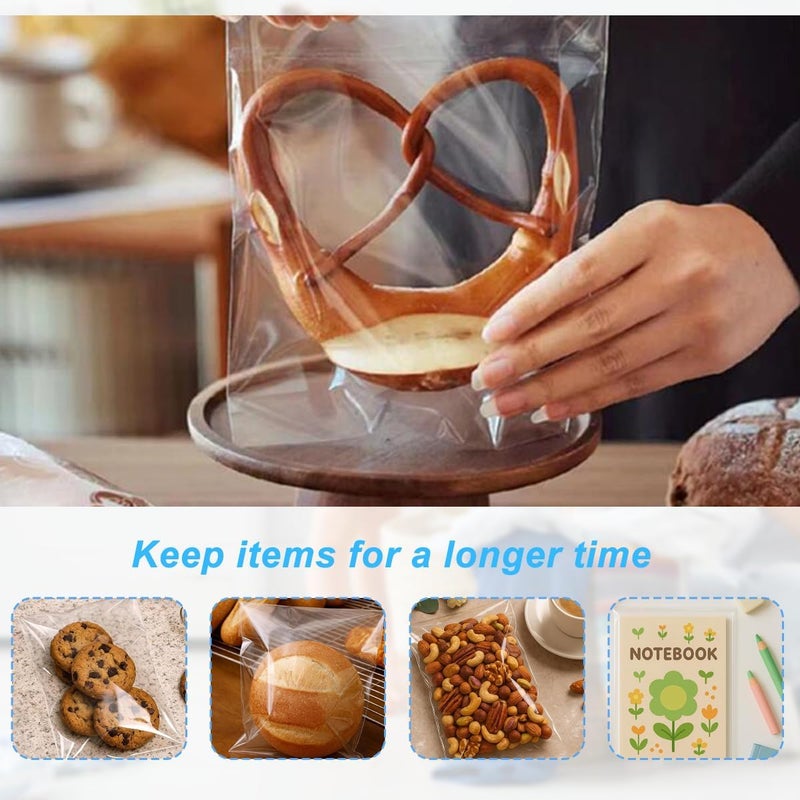 erioctry 100 Pcs 4 3/4 X 6 1/2 Inch Clear Automatic Sealing Cello Cellophane Bags Food Safe Self-Sealing Resealable Treat Bags Good for Bakery Candy Chocolate Candle Cookie Poly Bags - Image 3