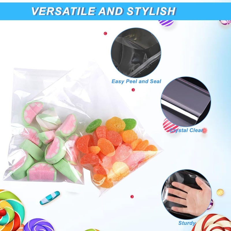 erioctry 100 Pcs 4 3/4 X 6 1/2 Inch Clear Automatic Sealing Cello Cellophane Bags Food Safe Self-Sealing Resealable Treat Bags Good for Bakery Candy Chocolate Candle Cookie Poly Bags - Image 5