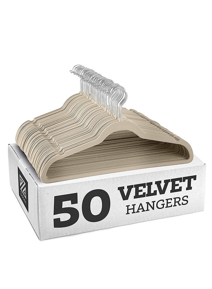 50 Beige Non-Slip Flocking Hangers, Sturdy Hangers, Heavy-Duty Hangers, Durable Ultra-Thin, Saving Closet Space - Image 1