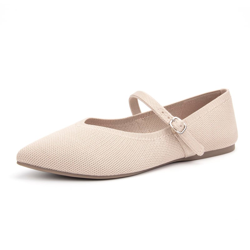 AprCoco Flats for Women Knit Pointed Toe Ballet Flat with Ankle Strap Casual Womens Shoes Comfort Soft Walking Office,Size 08ï¼ŒAlmond - Image 4