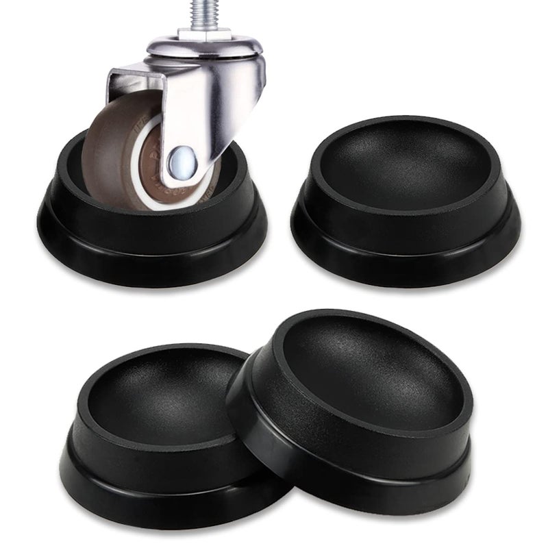 FERCAISH 4PCS Furniture Wheel Caster Cups Rubber NonSlip Foot Mats Strong Grip Round Floor Protectors for Crib Wheels Furniture Table Legs Black