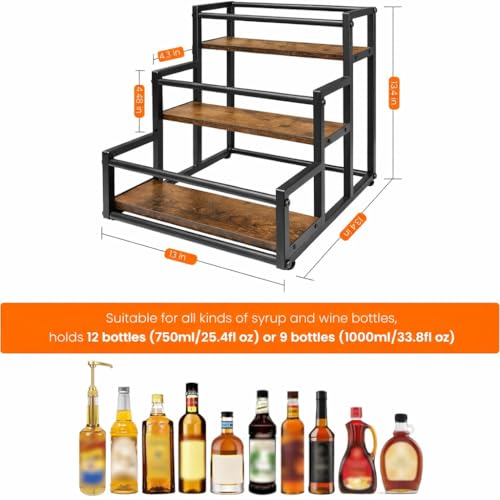 OGFC 11136 Classic Space saving Coffee Syrup Rack Organizer, 12 Bottle Syrup Holder Stand for Coffee Bar, 3 Tier Shelf Storage Rack for Liquor Syrup Wine for Kitchen, Coffee Station - Black - Image 3