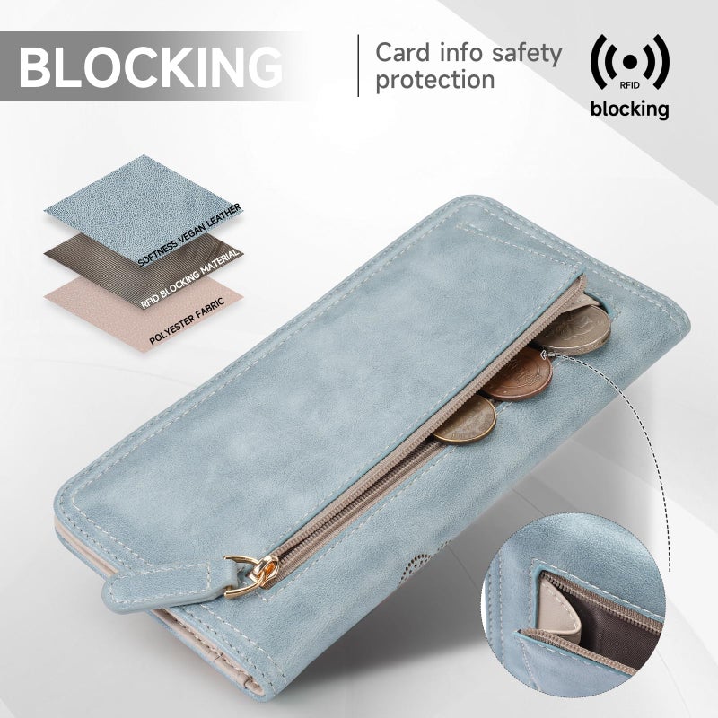 KITEVIUN RFID Wallet Women Ultra Slim Thin Womens Wallet Compact Clutch Long Ladies Wallet for Women BLUE - Image 5
