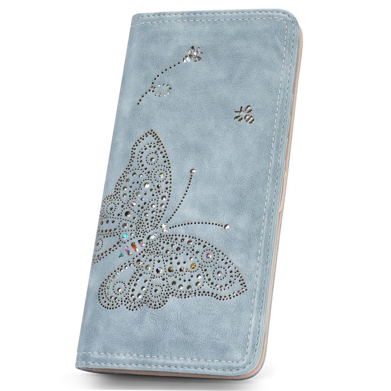 KITEVIUN RFID Wallet Women Ultra Slim Thin Womens Wallet Compact Clutch Long Ladies Wallet for Women BLUE - Image 1