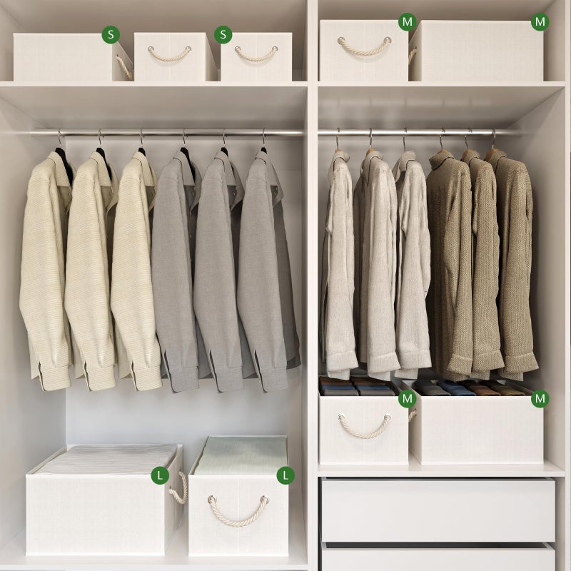 COYACOOL Closet Storage Bins, Linen Closet Organizers and Storage Basket for Shelves, Collapsible Shelf Baskets for Organizing Shelves, Bedroom Clothes Basket, Beige, 3 Pack - Image 5