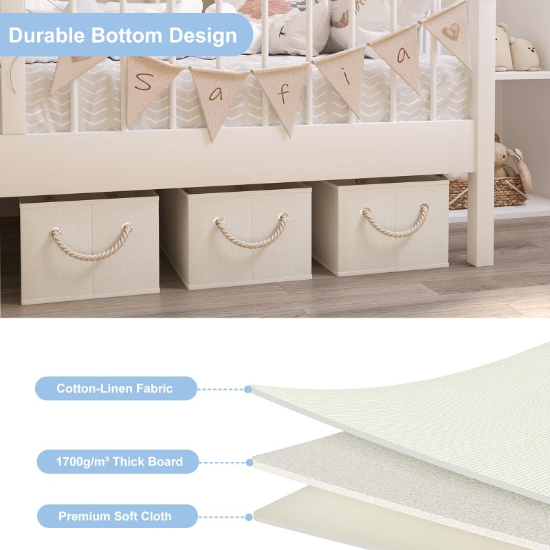 COYACOOL Closet Storage Bins, Linen Closet Organizers and Storage Basket for Shelves, Collapsible Shelf Baskets for Organizing Shelves, Bedroom Clothes Basket, Beige, 3 Pack - Image 2