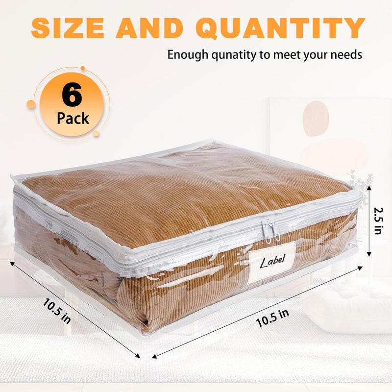 Heonay Clear Zippered Storage Bags Plastic Sweater Storage Bags with Zipper 6 Packs Clothing Organizer for Blankets Linen Sweater Bed Sheet Quilt Clothes Pillow (10.5 x 10.5 x 2.5 Inch, White) - Image 2
