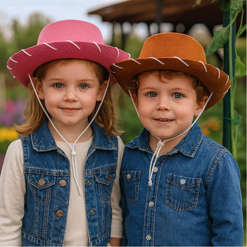 GiftExpress Child Brown Felt Cowboy Hat with Chin Strap - Cowgirl Costume Accessory for USA Western Rodeo Theme Party & Pretend Play - Young Boy & Girls, Kid Size - Image 3